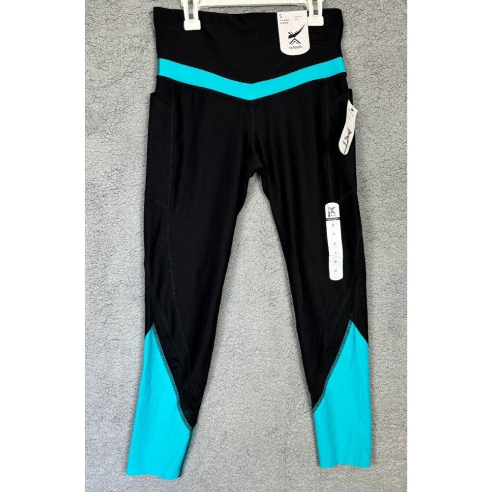 Xersion Women's Cycling High Compression Leggings Black Turquoise Small NWT's.